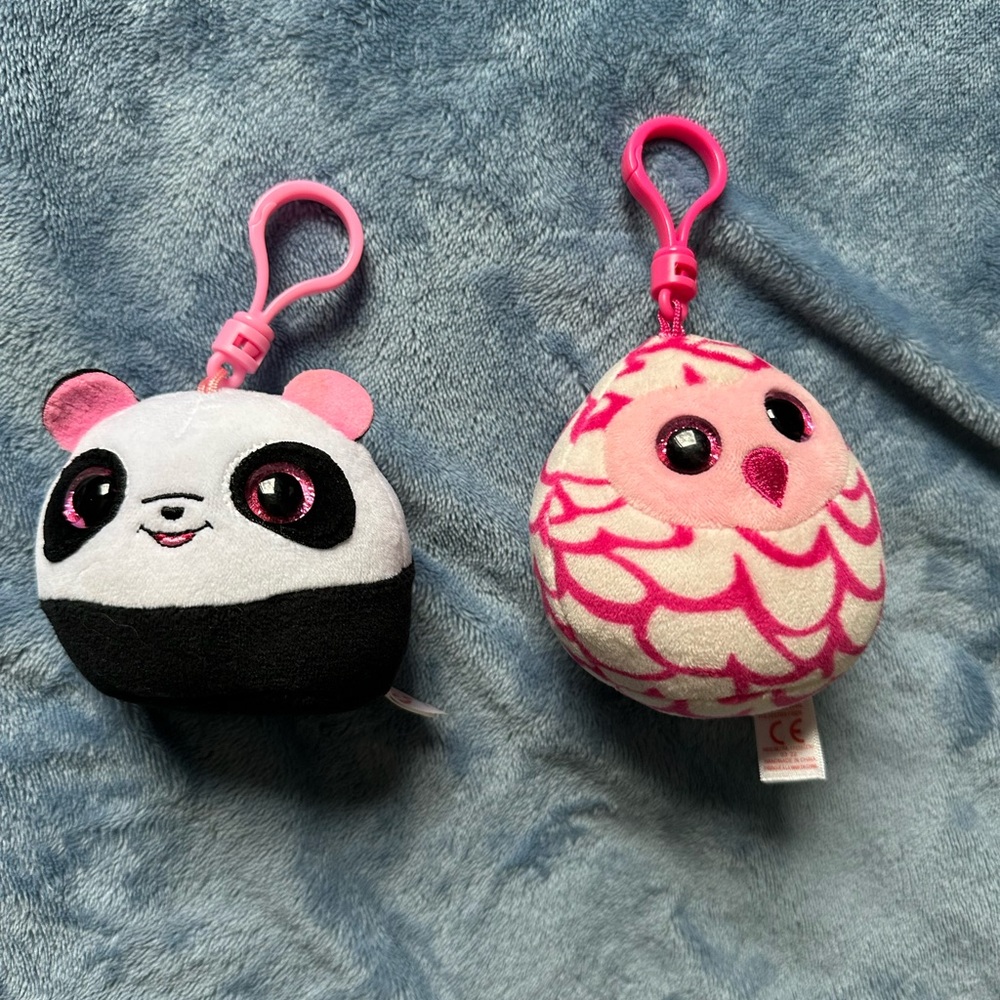 TY Beanie Baby panda and owl carabiner keychain clip bundle Stocking Stuffers
